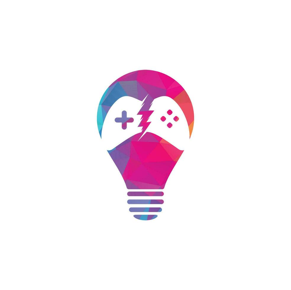 åska spel Glödlampa form begrepp logotyp design. spel kontrollera med blixt- ikon logotyp vektor