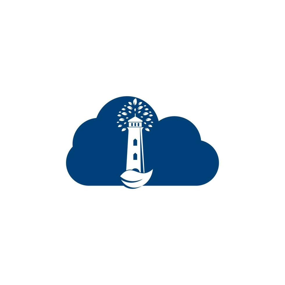 grüner leuchtturm wolkenform konzept logo template design. Blatt- und Leuchtturm-Logo-Vorlage vektor