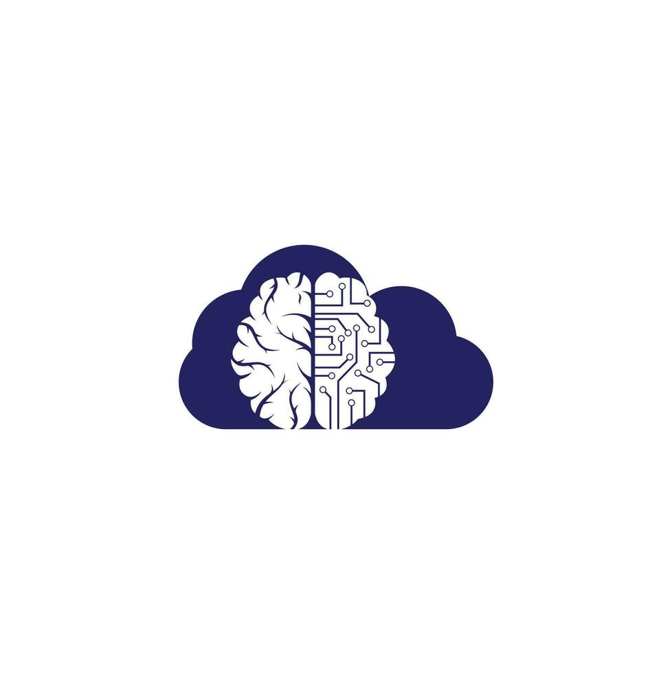 hjärna förbindelse moln form begrepp form begrepp logotyp design. digital hjärna logotyp mall. vektor