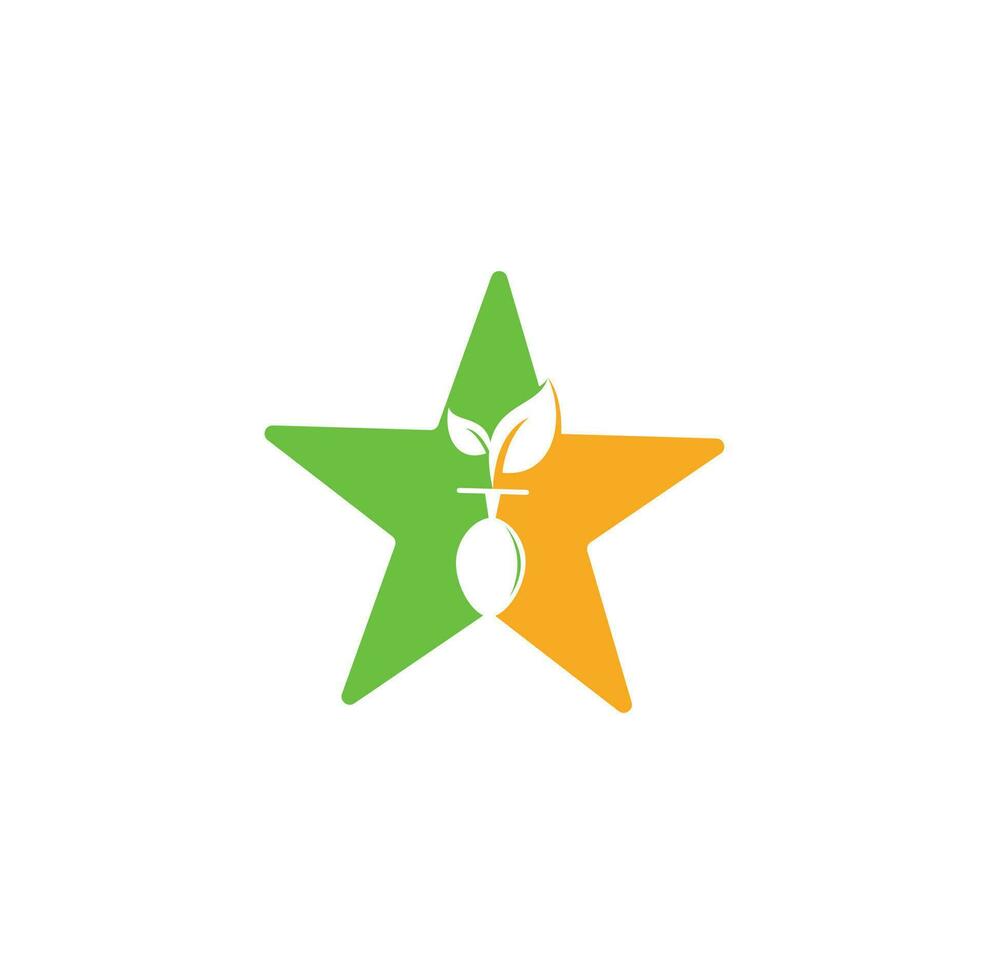 friska mat stjärna form begrepp logotyp mall. organisk mat logotyp med sked och blad symbol. vektor