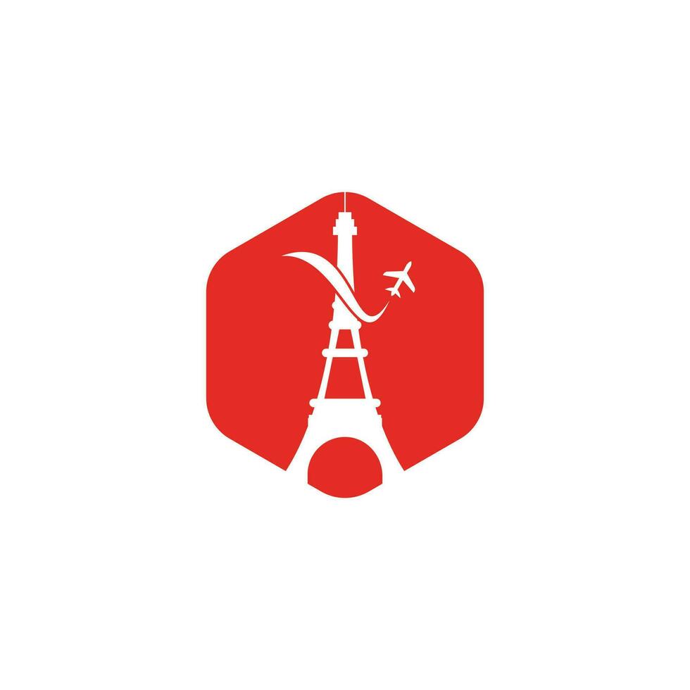 frankreich reiselogo. pariser eiffelturm mit flugzeug für reiselogodesign vektor