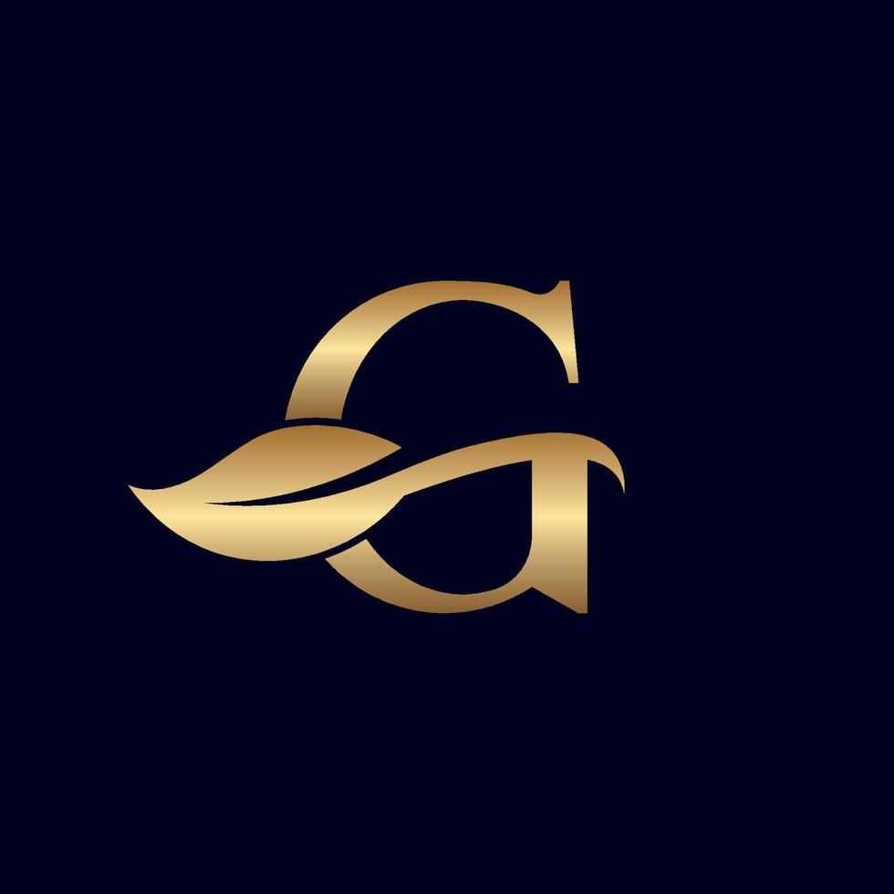 guld logotyp g med blad vektor