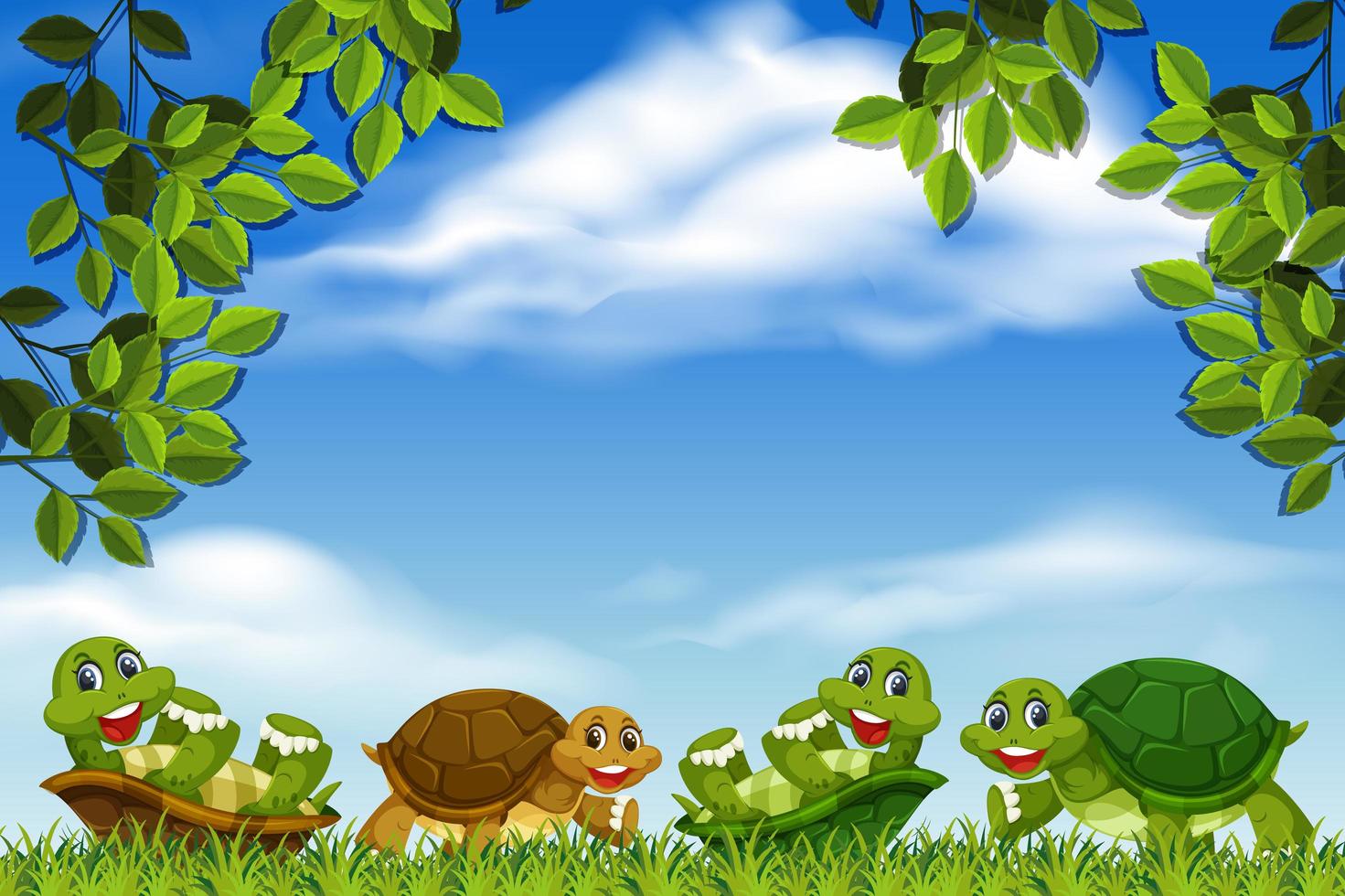 Schildkröten im Parkszenenrahmen vektor