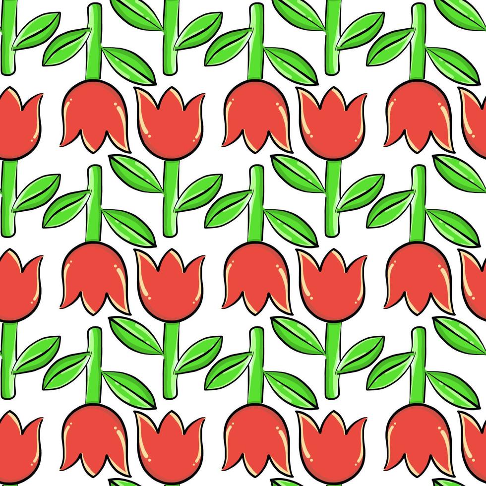 Tulpenblumenmuster, Illustration, Vektor auf weißem Hintergrund