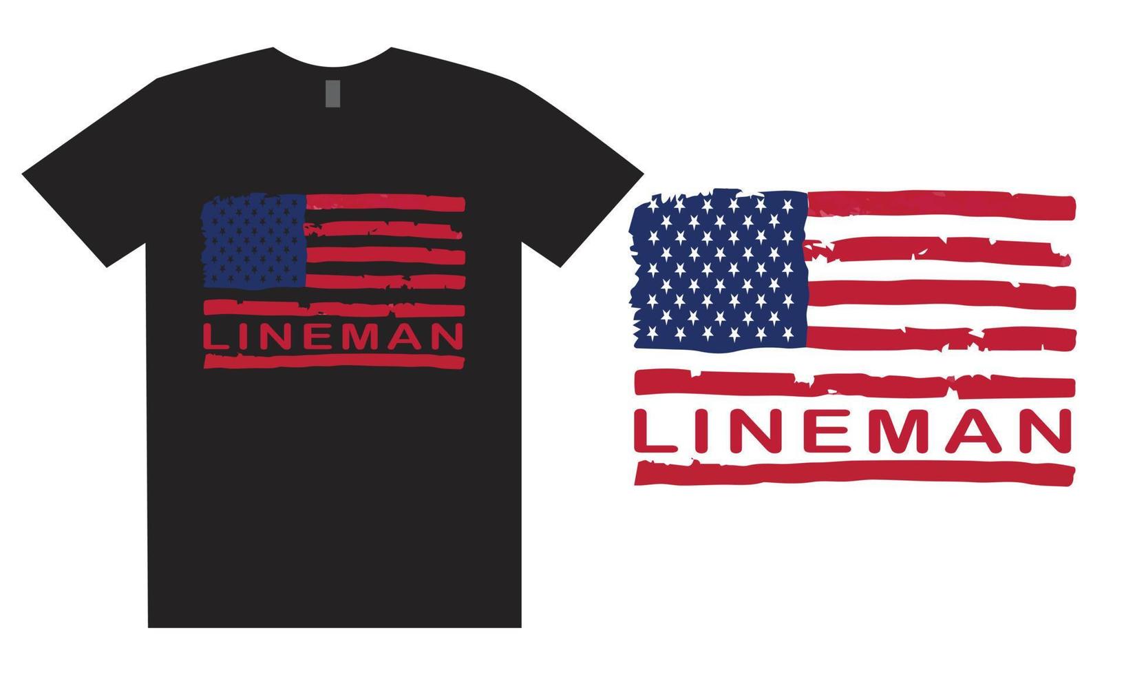 lineman mit usa-flaggen-t-shirt-design vektor