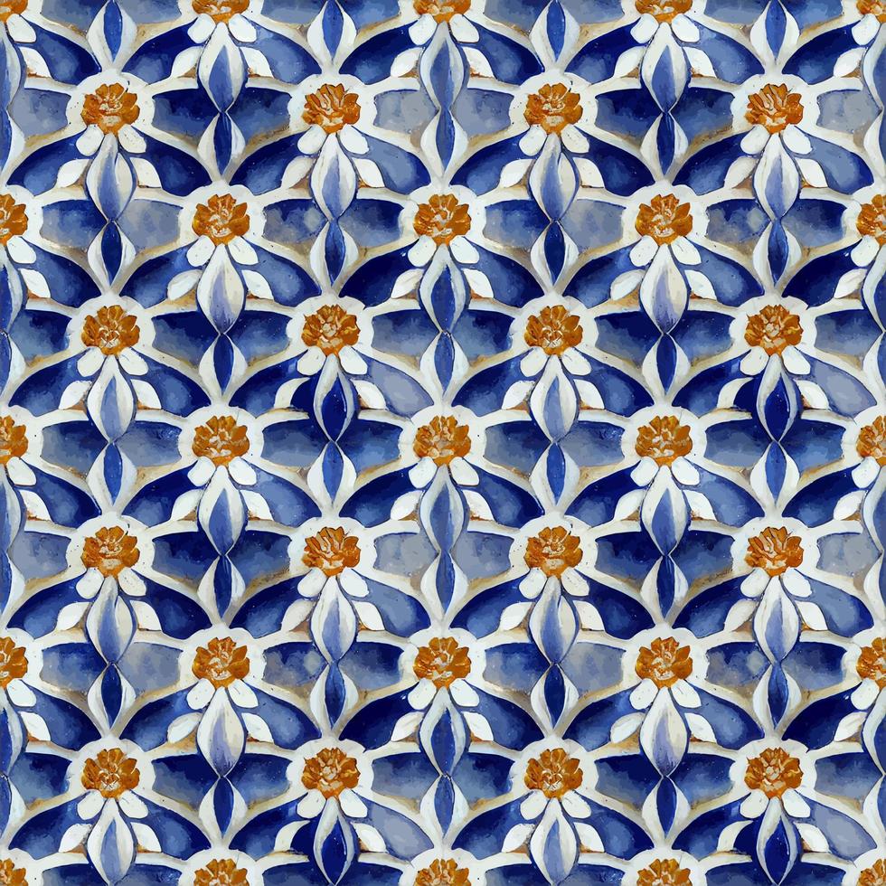 Illustrationsgrafik des portugiesischen Azulejo-Musters mit Porzellanblumen-Keramik, nahtlos, perfekt für Scrapbooking, Tapeten, Webhintergrund vektor