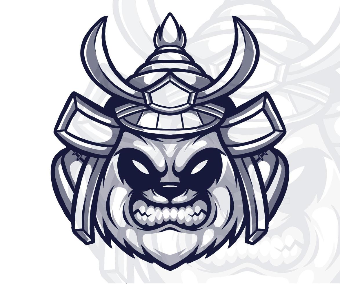 vektor panda samuraj maskot logotyp illustration. vit bakgrund.