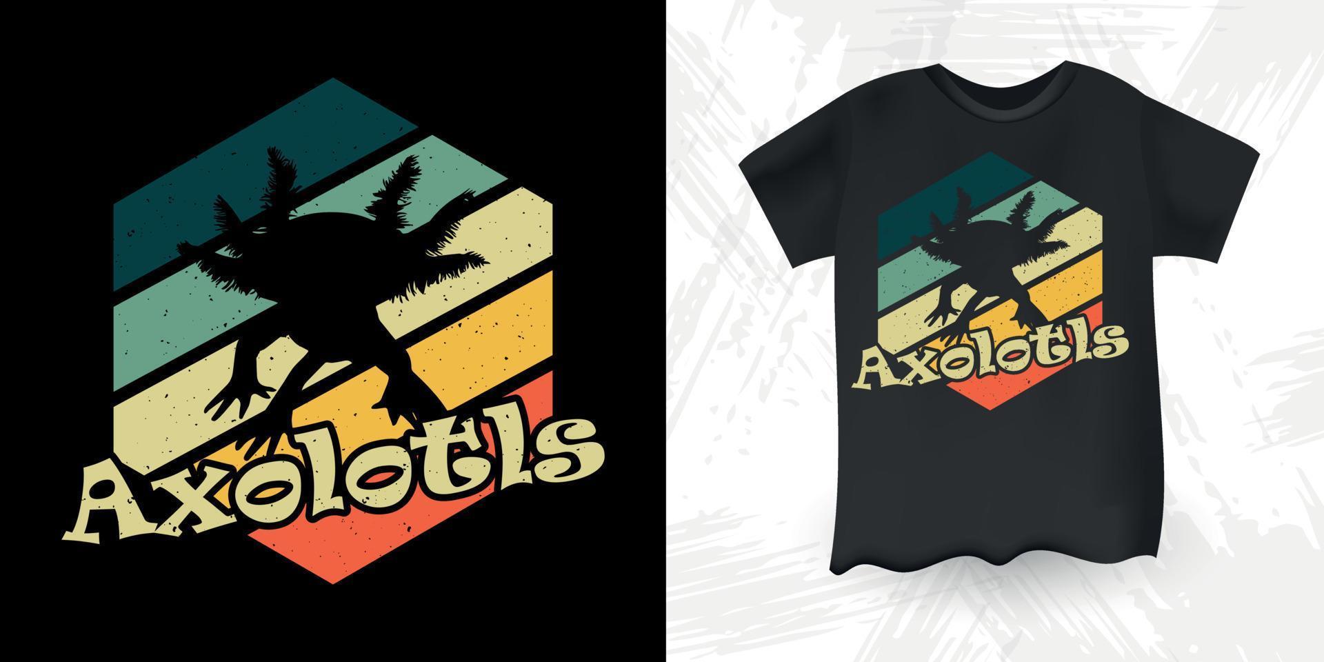 rolig söt axolotl retro årgång axolotl t-shirt design vektor