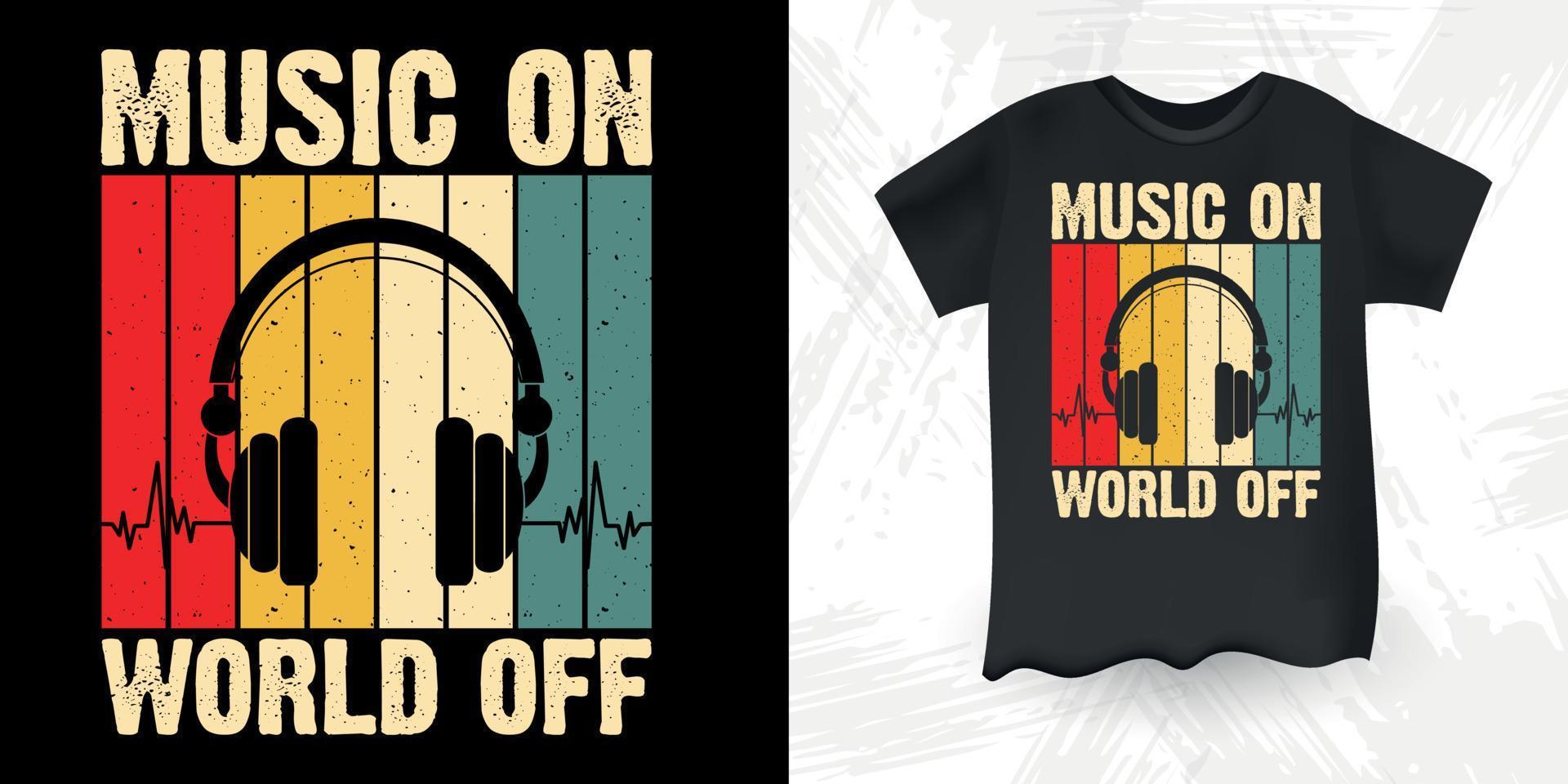 Musik auf der Welt aus lustigem DJ-Musikliebhaber Retro-Vintage-Musik-DJ-T-Shirt-Design vektor