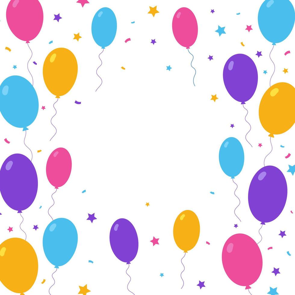 ballong bakgrund. ballonger bakgrund med gräns för födelsedag, årsdag och fest. platt ballong grupp för firande. Lycklig dekoration. färgrik flygande ballonger. vektor. vektor
