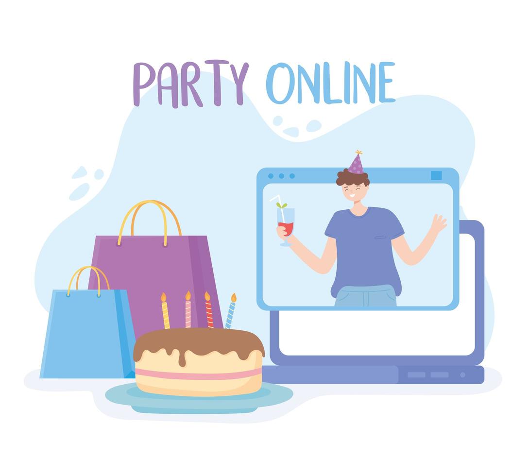 Online-Party. Mann in virtueller Feier vektor
