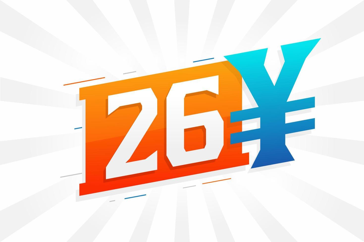 26 Yuan chinesisches Währungsvektor-Textsymbol. 26 Yen japanische Währung Geld Aktienvektor vektor