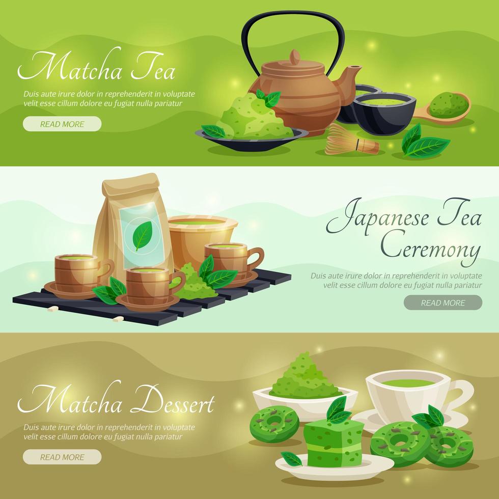 matcha te horisontella banners vektor