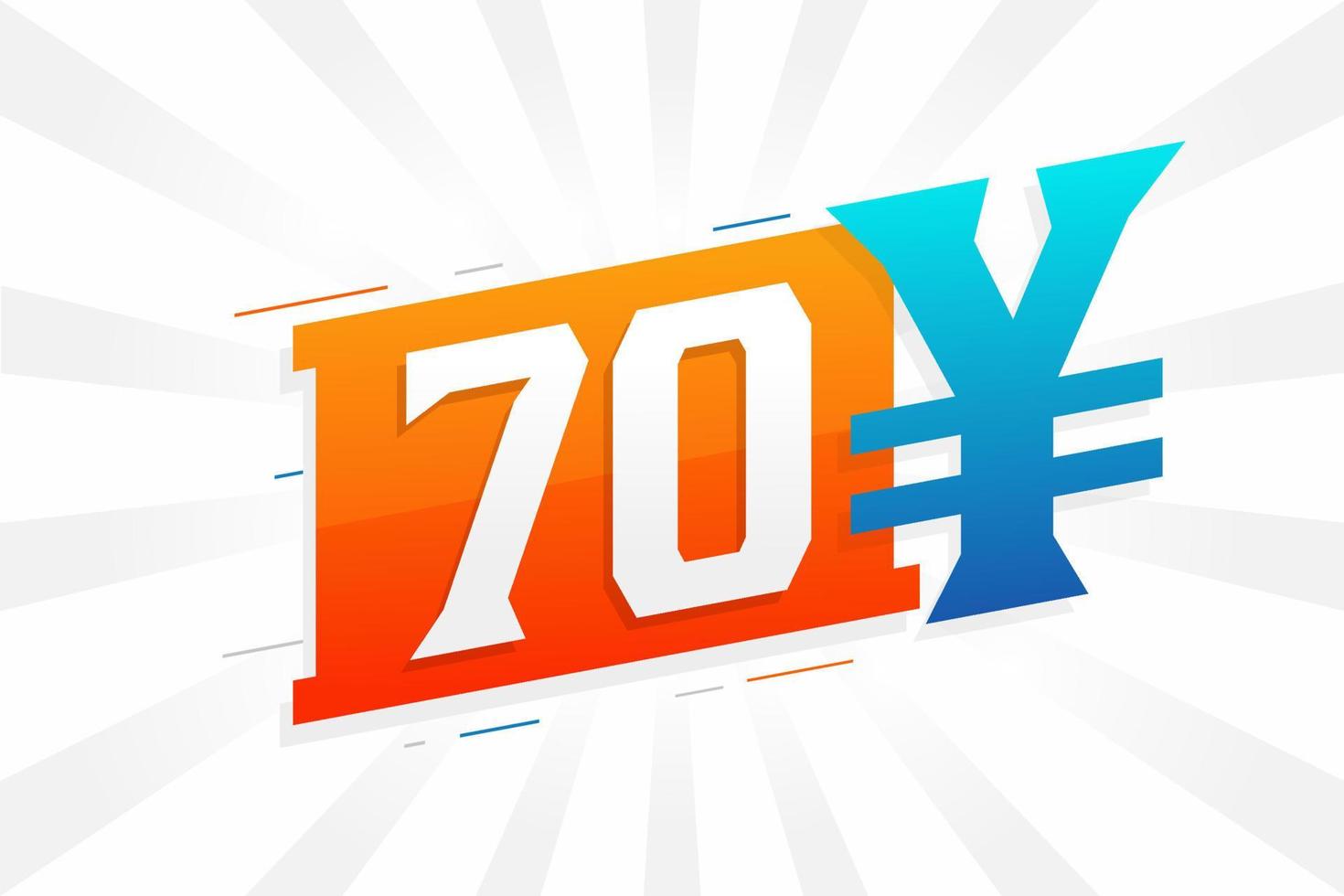 70 Yuan chinesische Währung Vektortextsymbol. 70 Yen japanische Währung Geld Aktienvektor vektor