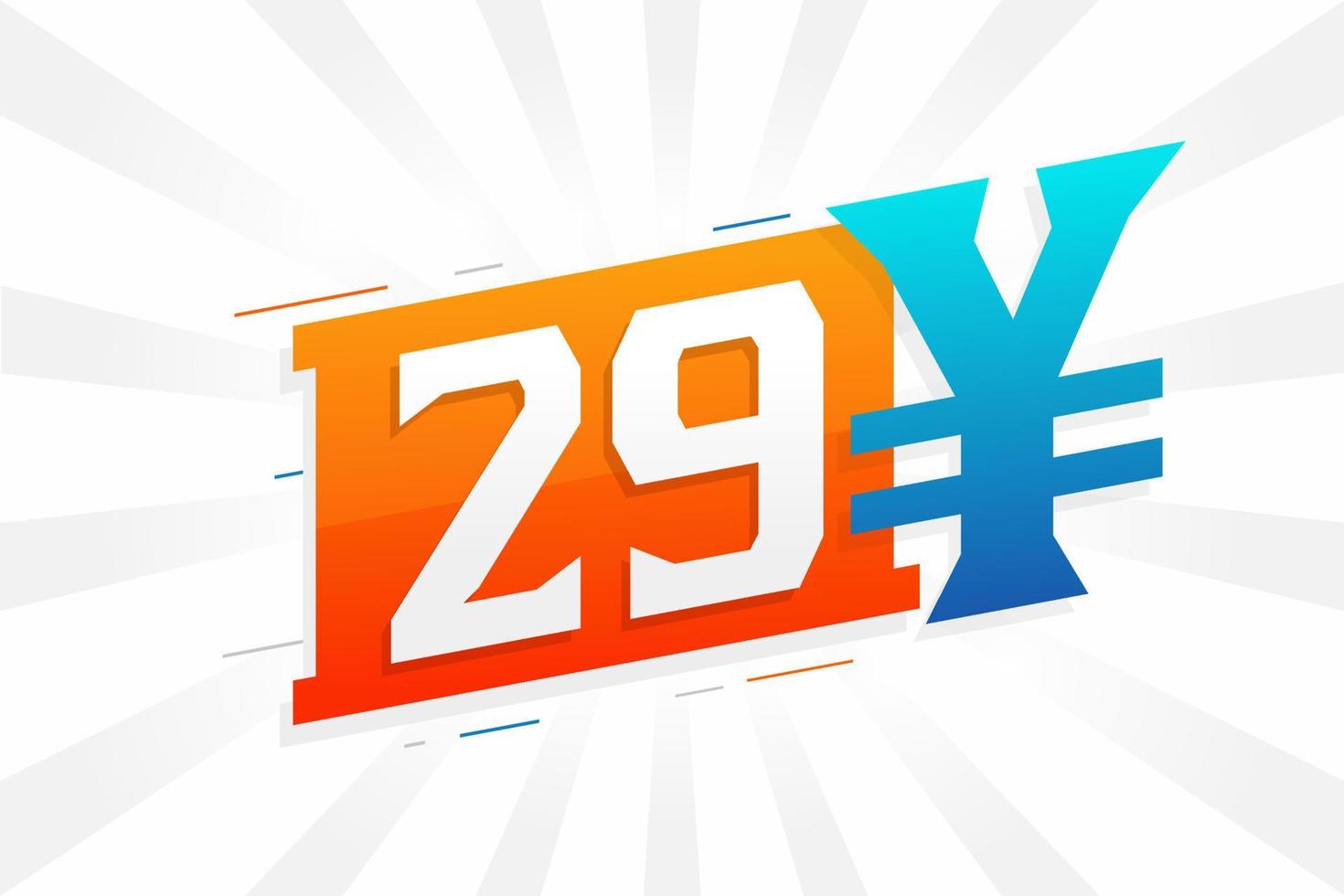 29 Yuan chinesisches Währungsvektor-Textsymbol. 29 Yen japanische Währung Geldvorratvektor vektor
