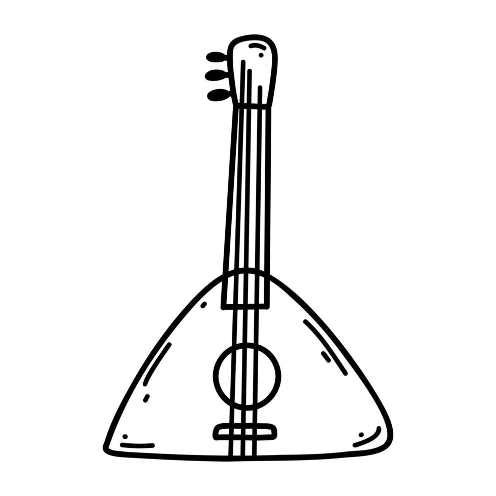 klotter balalajka. vektor skiss illustration av musikalisk instrument, svart översikt konst för webb design, ikon, skriva ut, färg sida