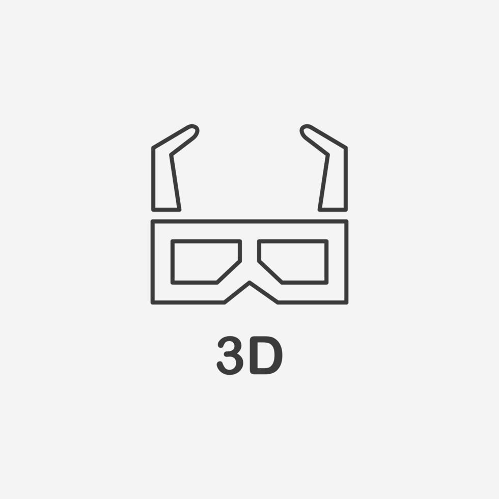 3D-Brillen-Icon-Vektor isoliert. Film, Kinosymbolzeichen vektor