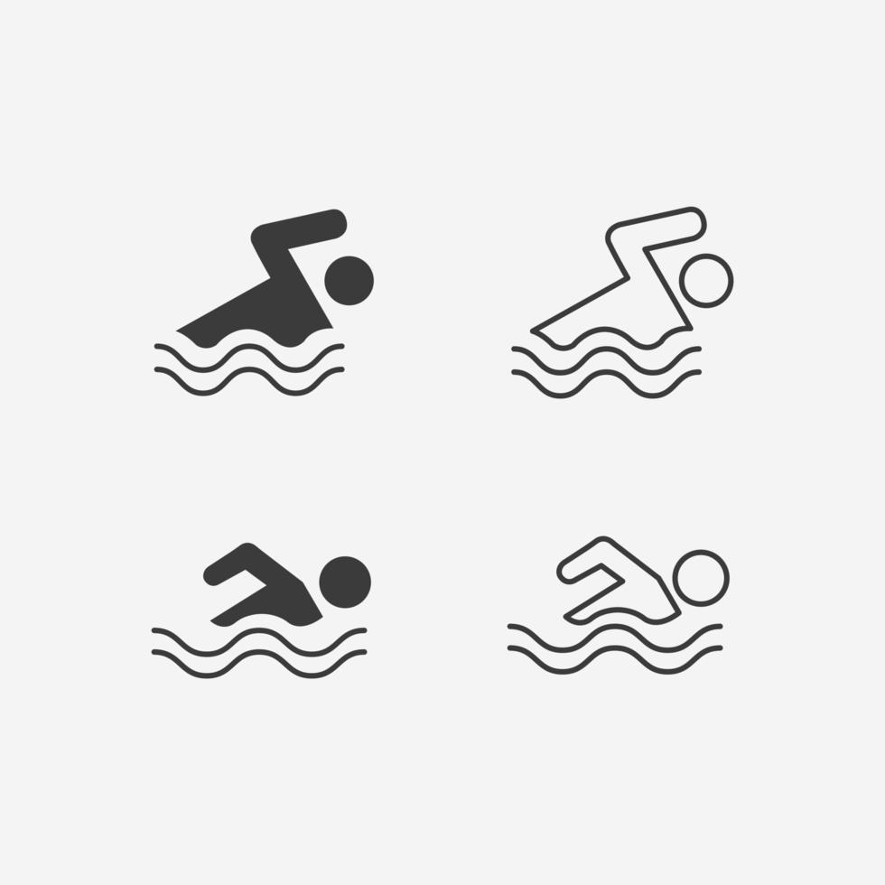 Schwimmen, Schwimmer-Vektor-Symbol. Meer, Schwimmen Symbol Vektor isoliert Set