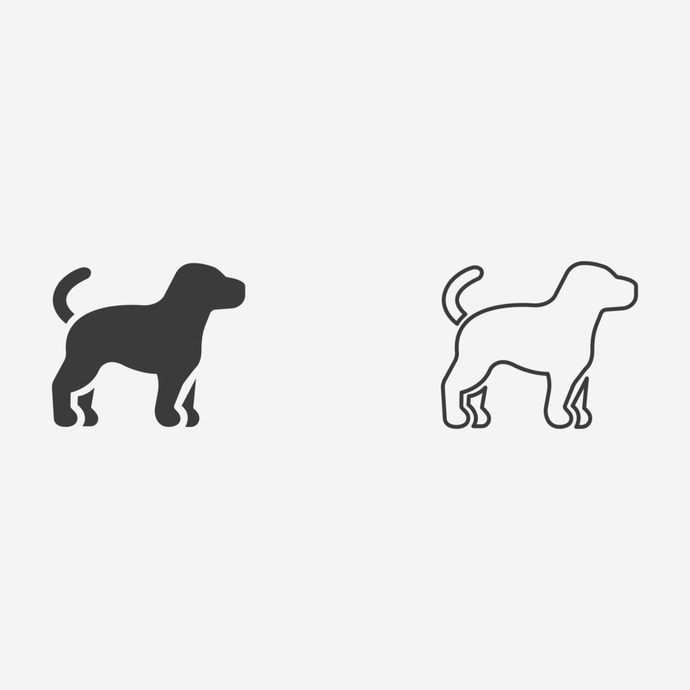 hund, sällskapsdjur, valp ikon vektor uppsättning på grå bakgrund