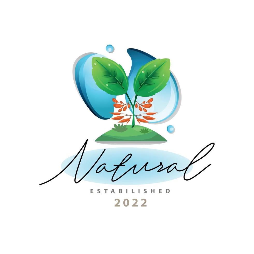 naturschutz wassertropfen land baum schönheit natürliche illustration logo vorlage design für marke oder unternehmen und andere vektor