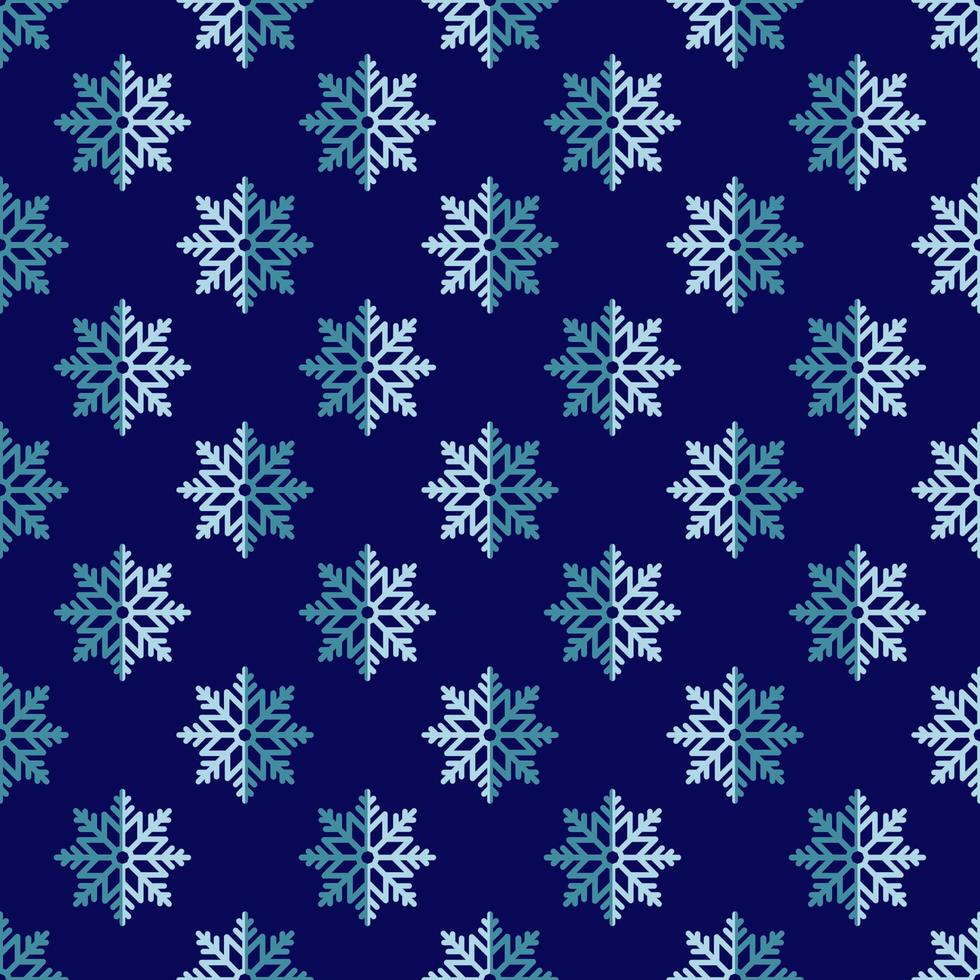 Nahtloses Vektormuster aus kleinen blauen Schneeflocken auf dunkelblauem Hintergrund für Druck, Textilien, Websites, Stoffe, Tapeten. winter-, weihnachts- und neujahrskonzept vektor