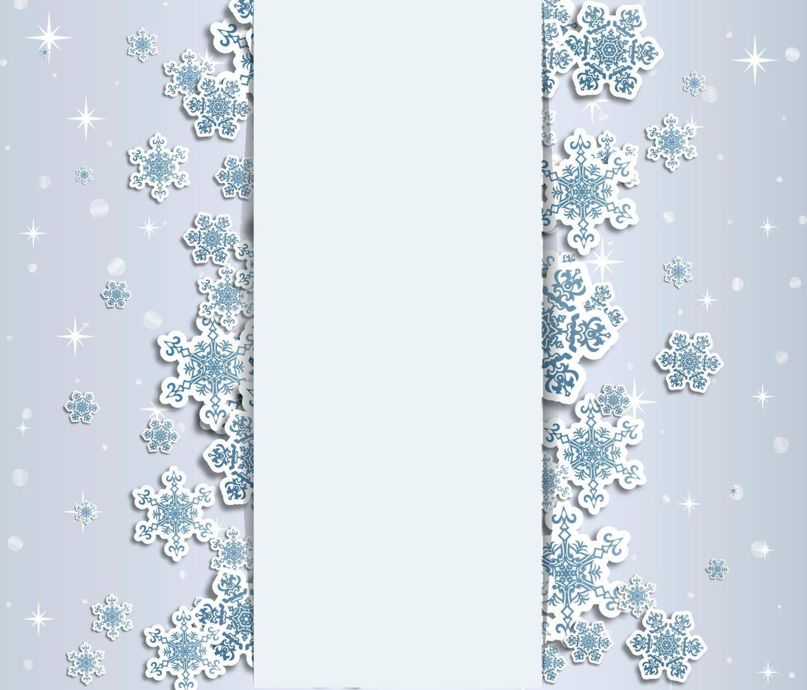 weihnachtsgrußkarte mit typdesign und dekorationen auf dem schneebedeckten blauen hintergrund. Vektor-Illustration. vektor