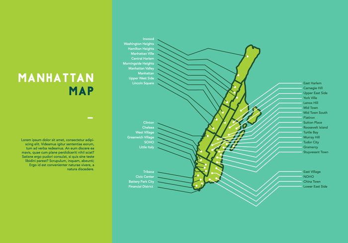Grön Manhattan Karta Vector