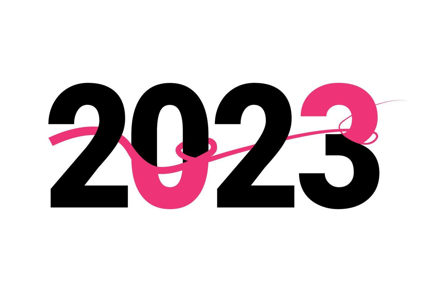 Lycklig ny år 2023 logotyp och text design mall med rosa och svart. vektor