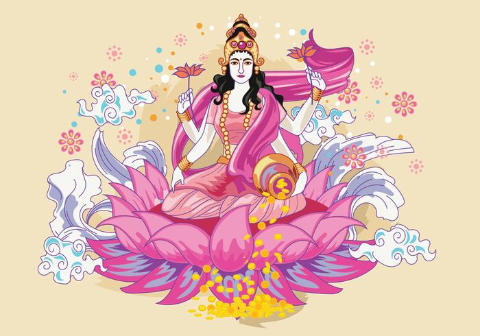 Pink & Blommig gudinnan Lakshmi Vector