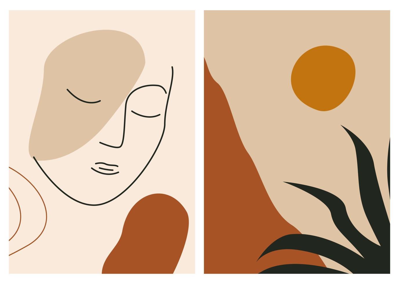Set von Boho-Postern. sammlung moderner minimalistischer abstrakter ästhetischer illustrationen.moderne trendige zeitgenössische drucke.vektorillustrationen für wohnkultur, wandkunst, soziale medien vektor