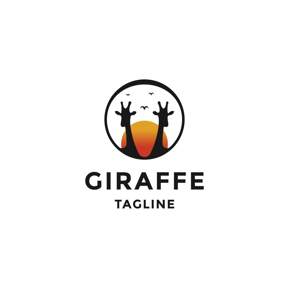 giraff av solnedgång logotyp. djur- och Sol logotyp mall platt vektor