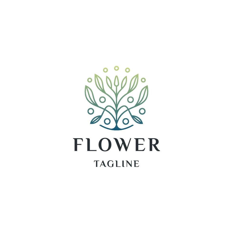 natur blad blomma med linje konst stil logotyp design mall platt vektor
