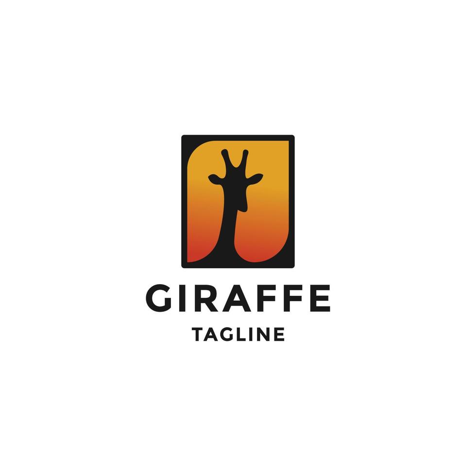 Giraffe des Sonnenuntergang-Logos. flacher vektor der tier- und sonnenlogoschablone