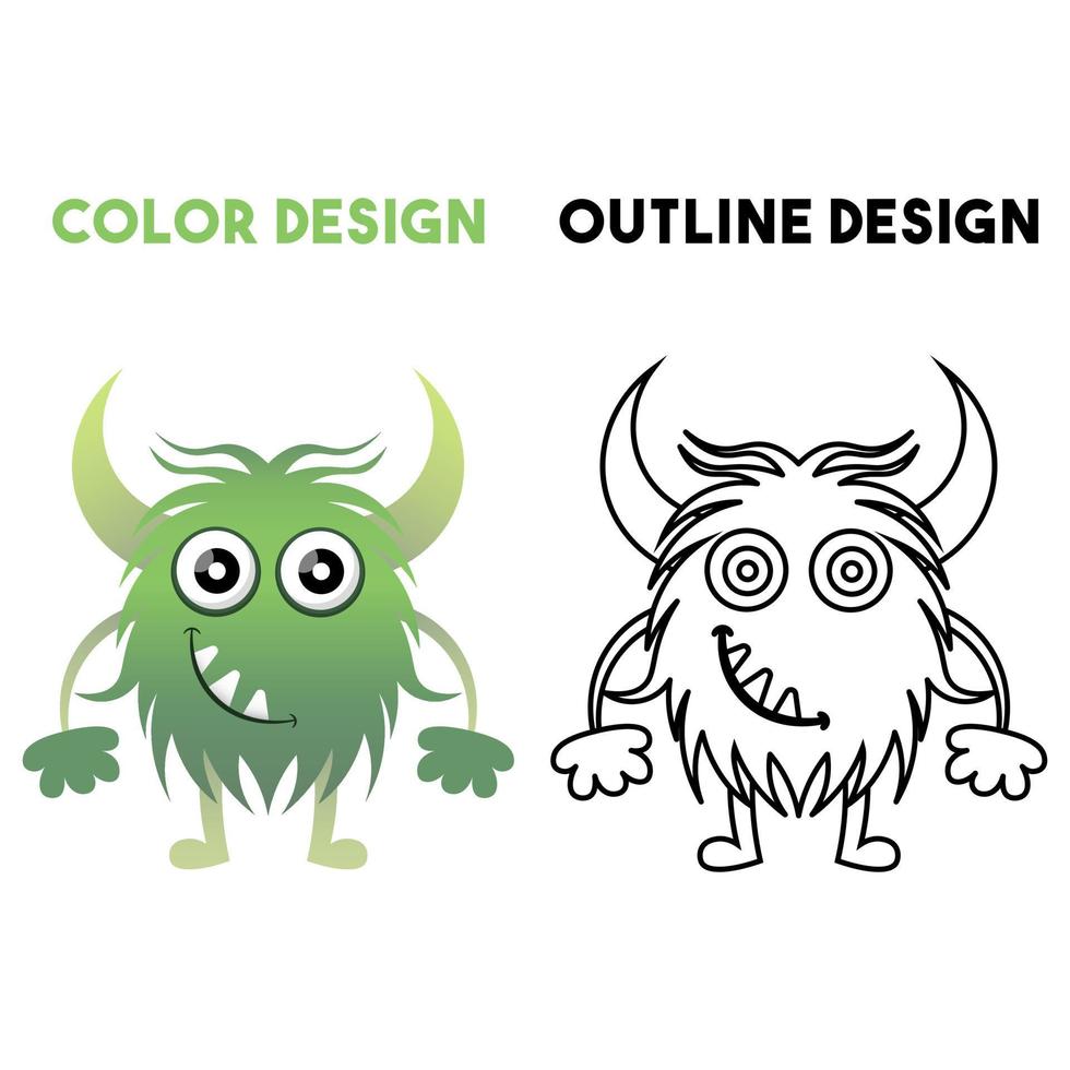vektor grön monster färgrik och konturer. design för grafik, dekorationer, t-shirts, illustrationer, eller klistermärken