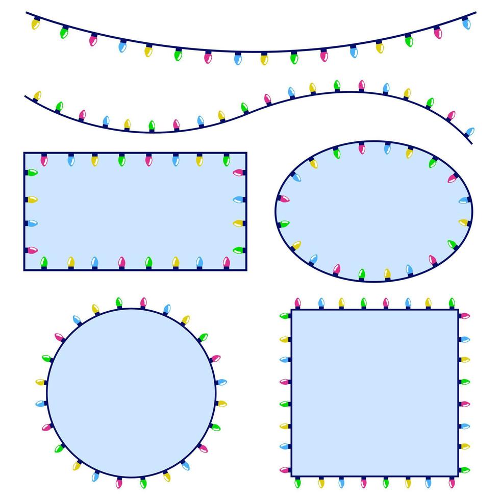 eine reihe von weihnachtsgirlandenrahmen. helle festliche lichter. vektorschablonenillustration von feiertagselementen für webdesign oder grußkarte vektor