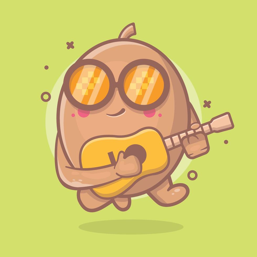 cooles Kiwi-Frucht-Charakter-Maskottchen, das Gitarre spielt, isolierter Cartoon im flachen Design vektor