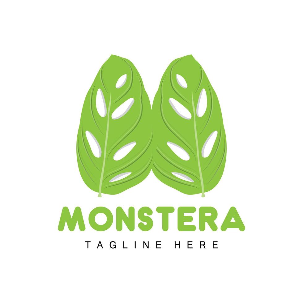 monstera adansonii-blattlogo, grünpflanzenvektor, baumvektor, seltene blattillustration vektor