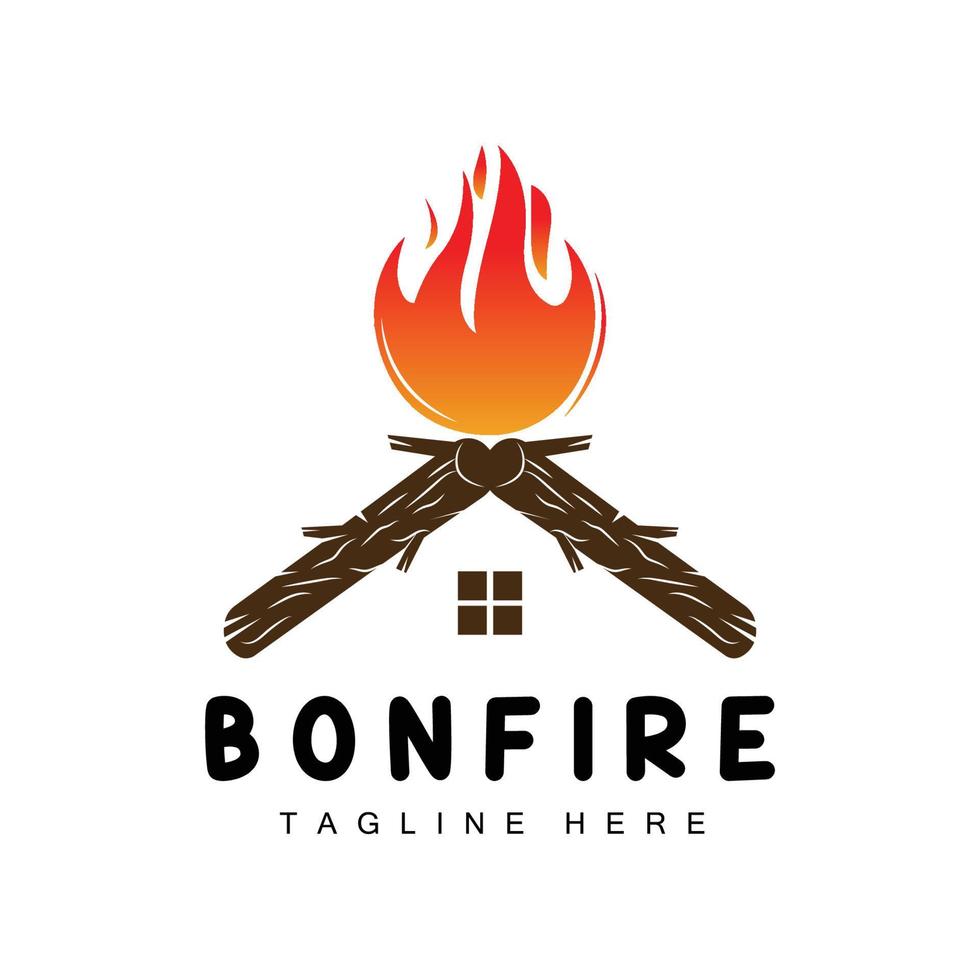 Lagerfeuer-Logo-Design, Camping-Vektor, Holzfeuer und Walddesign vektor