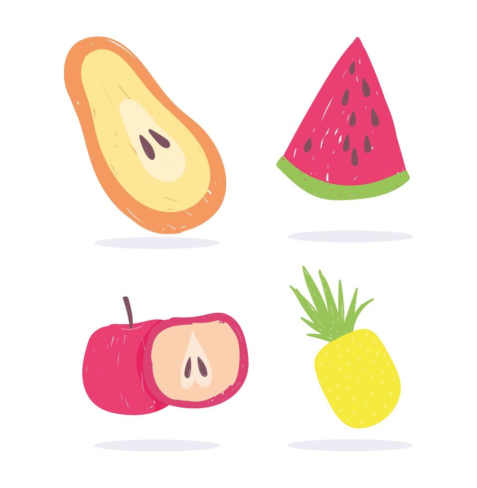 papaya, äpple, vattenmelon och ananas vektor