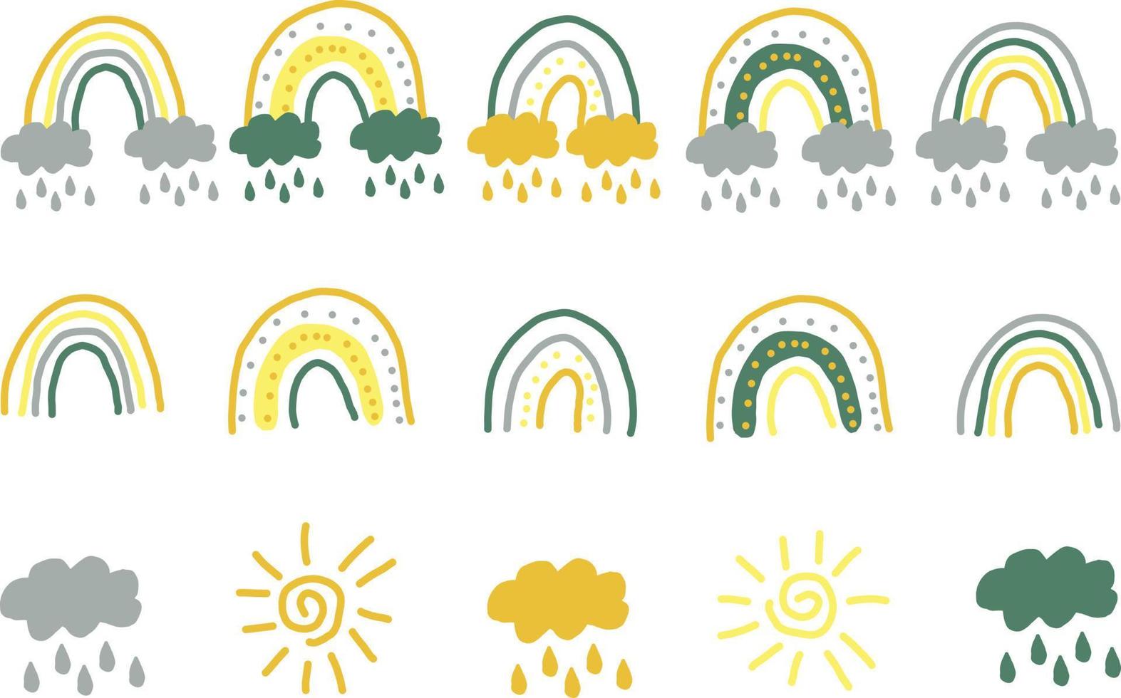 abstrakter handgezeichneter Regenbogen im Boho-Stil. trendfarben.doodle vektor
