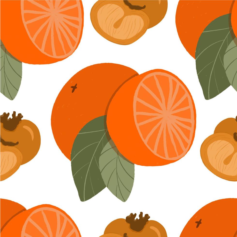 sömlös mönster orange frukt och Persimoner hand dragen vektor