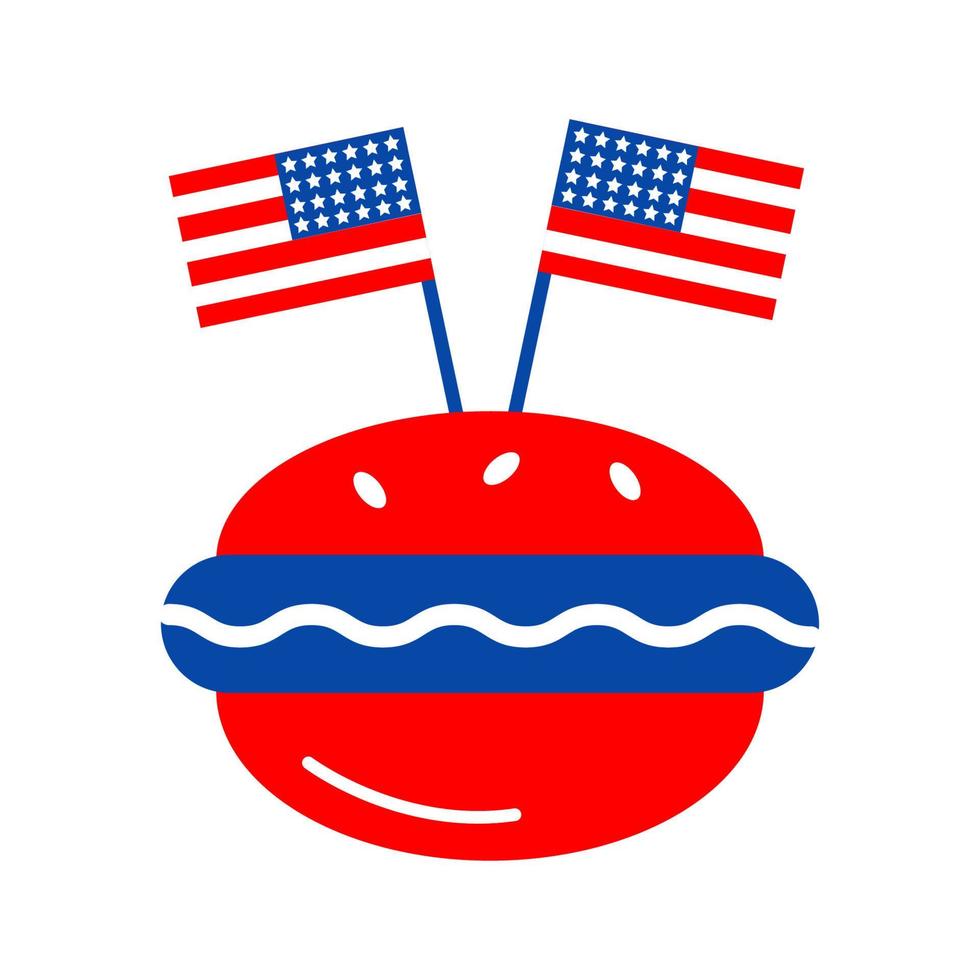 Icon-Hamburger mit amerikanischer Flagge. patriotische illustrationen zum unabhängigkeitstag. süße vektordrucke für den 4. juli. vektor