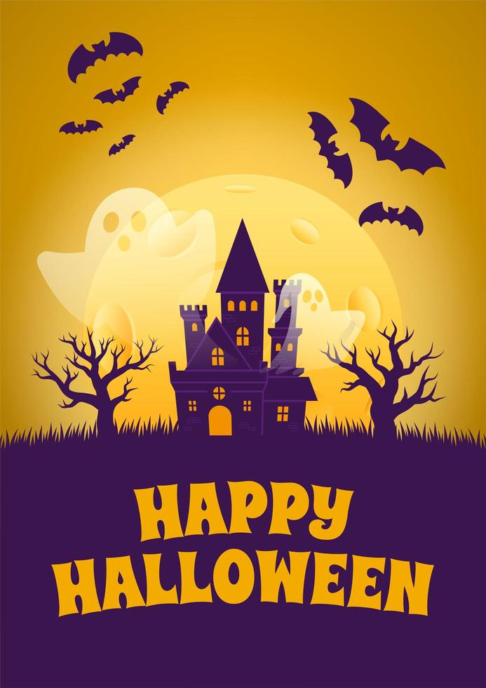 Halloween-Poster mit Spukhaus und Geistern vektor