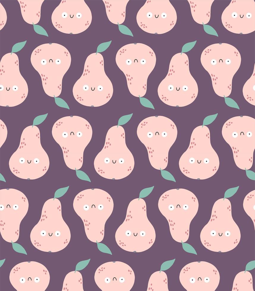 sömlösa mönster med söta päron på lila vektor