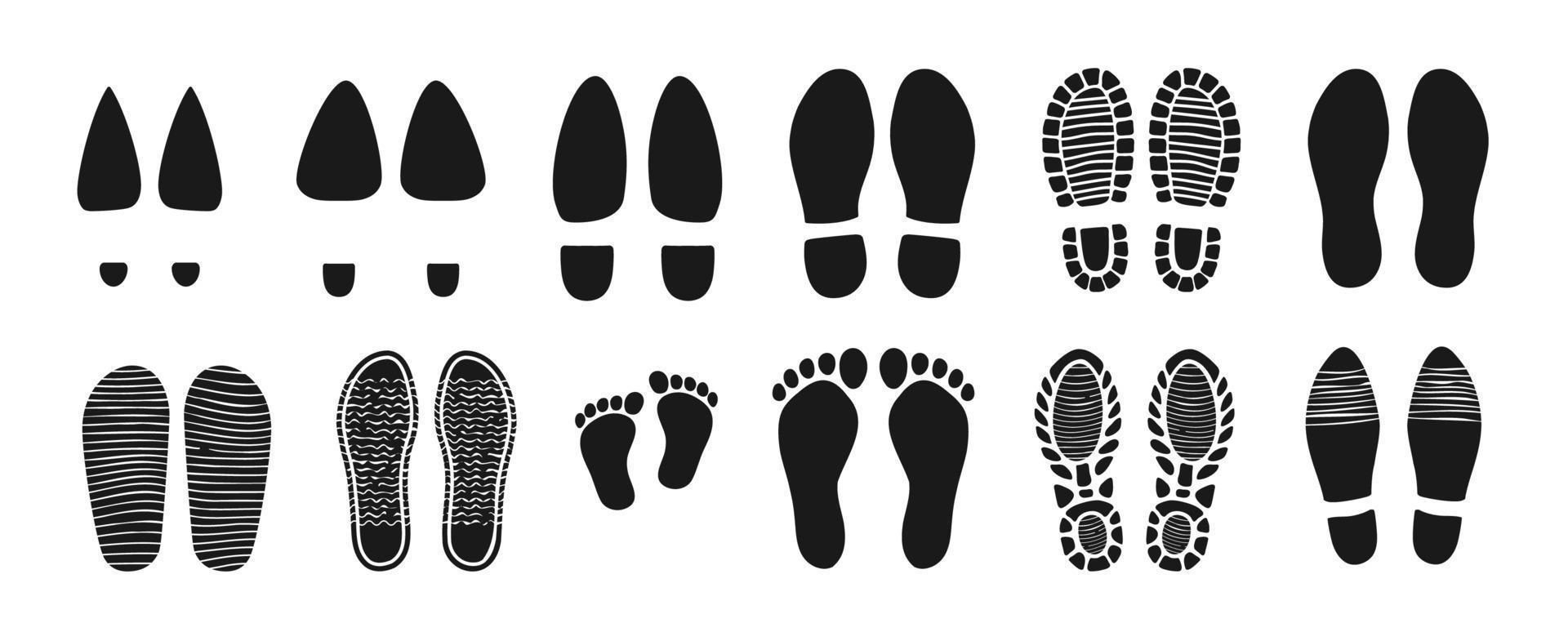 man och kvinna skor, bebis barfota fotspår vektor