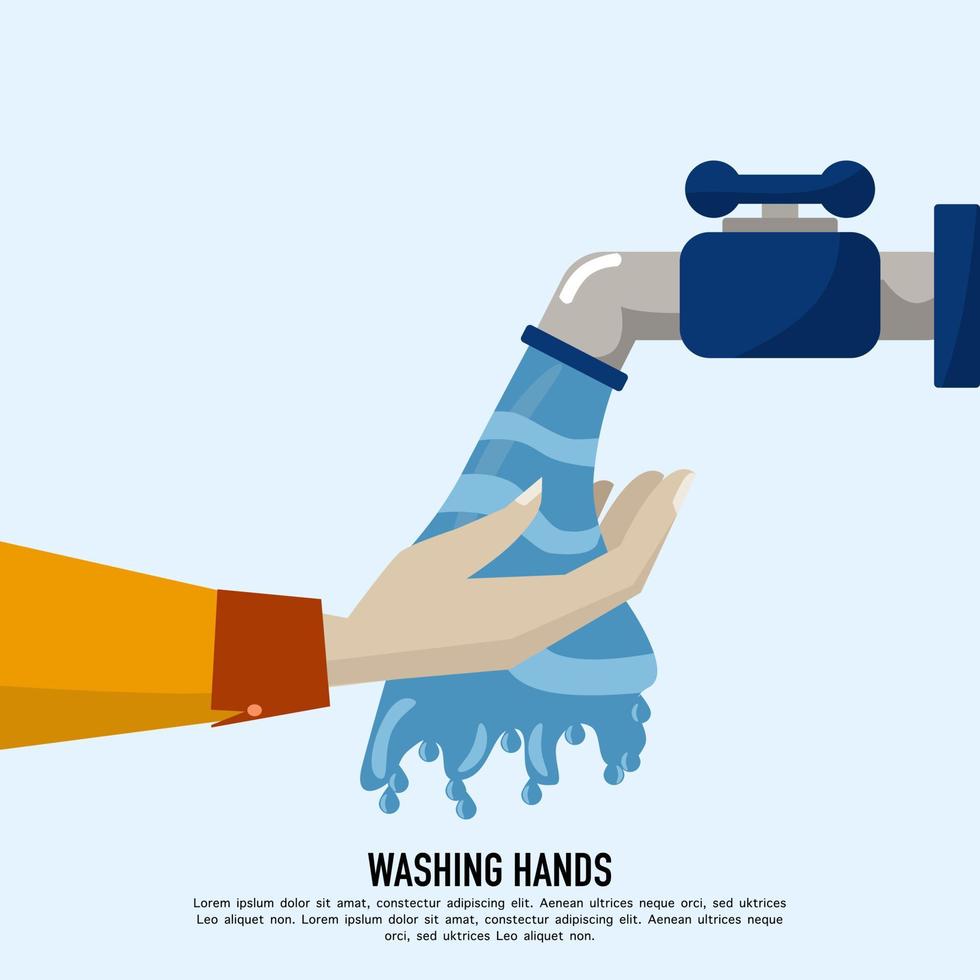 tvätta händer, hälsa begrepp, rena händer från bakterie, illustration av rätt hand tvättning, hygienisk, förhindra virus. platt design vektor