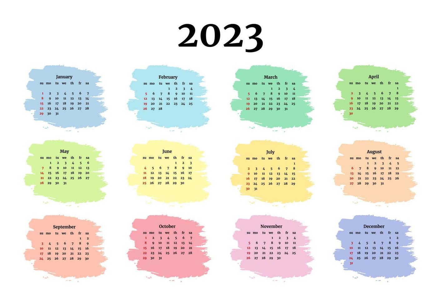 kalender för 2023 isolerad på en vit bakgrund. söndag till måndag, affärsmall. vektor illustration