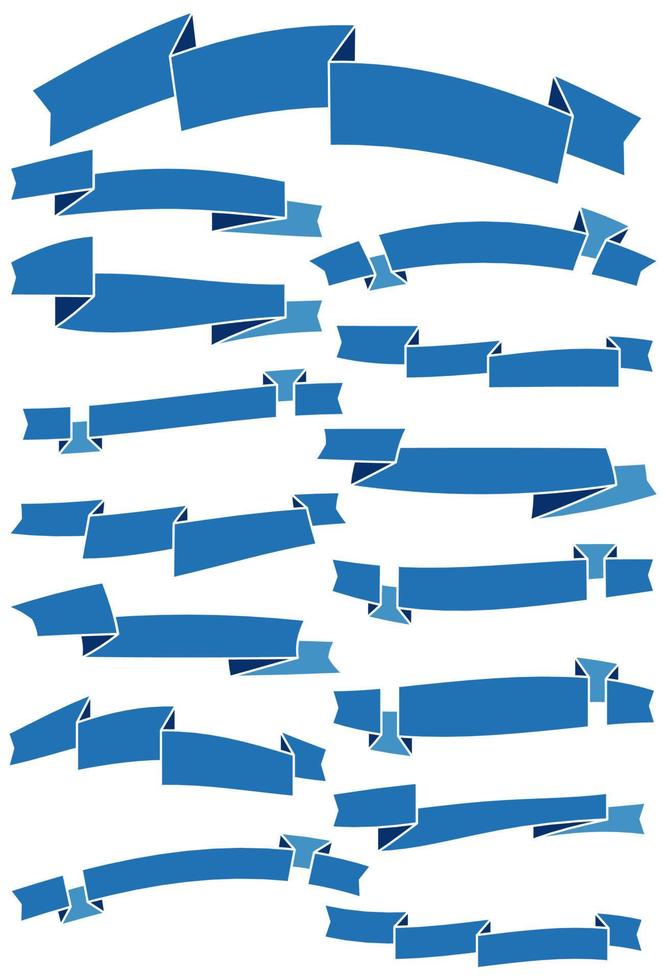 uppsättning av femton blå tecknad serie band och banderoller för webb design. bra design element isolerat på vit bakgrund. vektor illustration.
