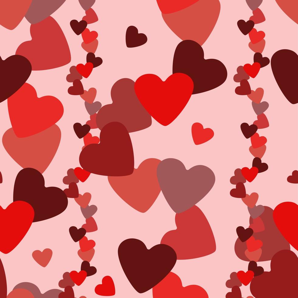valentinstaggrußkarte mit einer kette aus transparenten roten herzen und gestreiftem hintergrund. Muster vektor