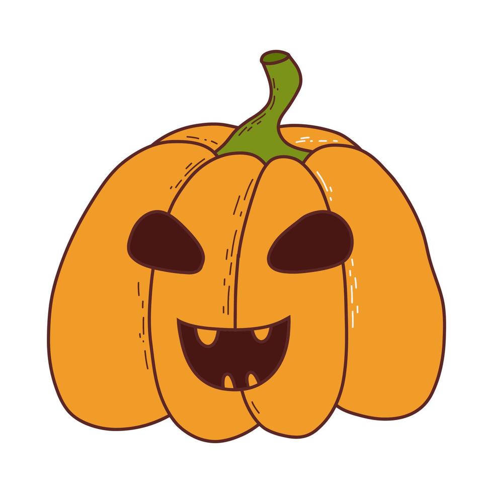 söt pumpa med roligt ansikte. halloween element. vektor illustration i handritad stil